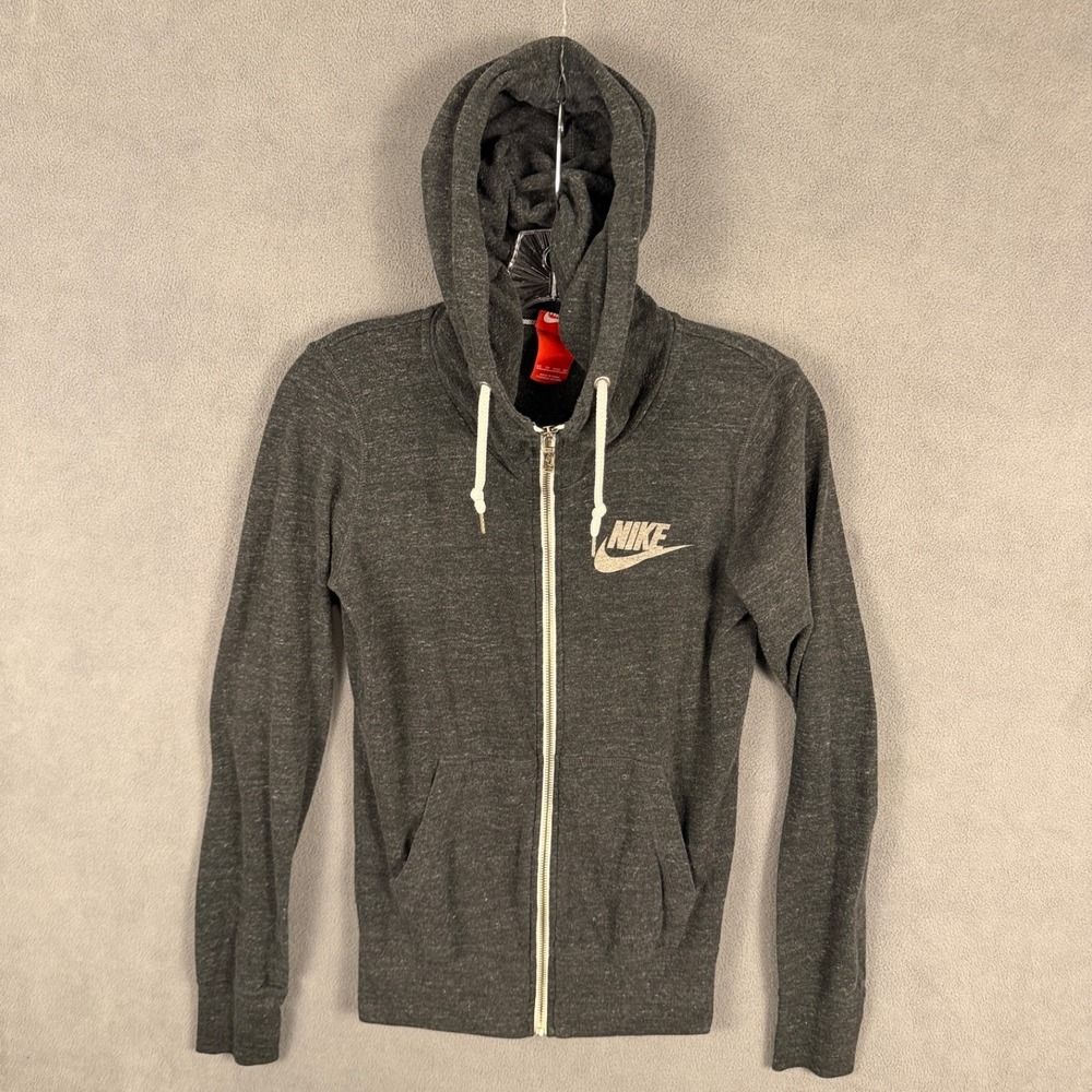 Nike Womens Hoodie XS Vintage Full Zip Jacket Heather Gray Red Tag